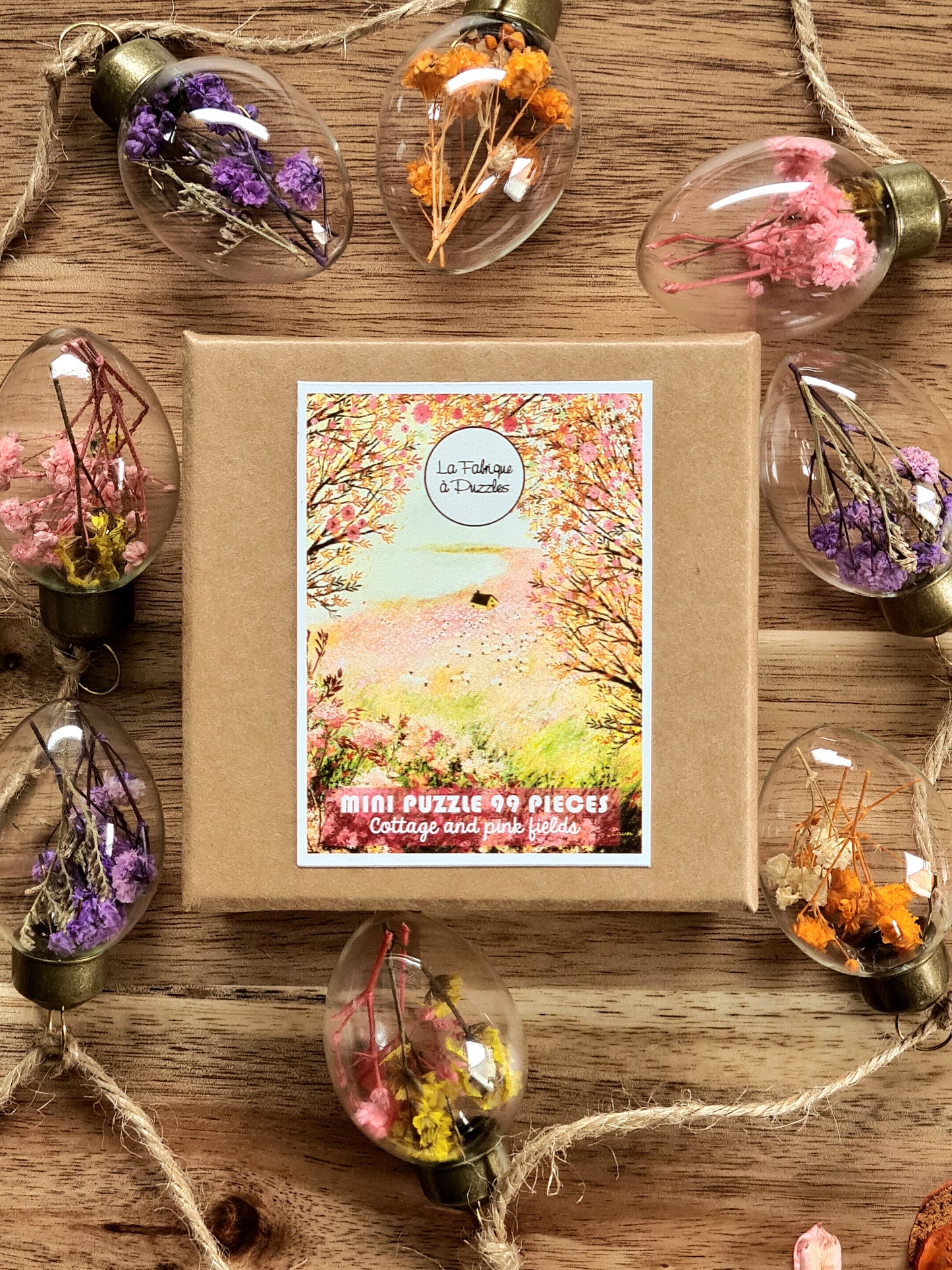 Mini Puzzle 99 pieces "Cottage and pink fields" by Laivi Põder