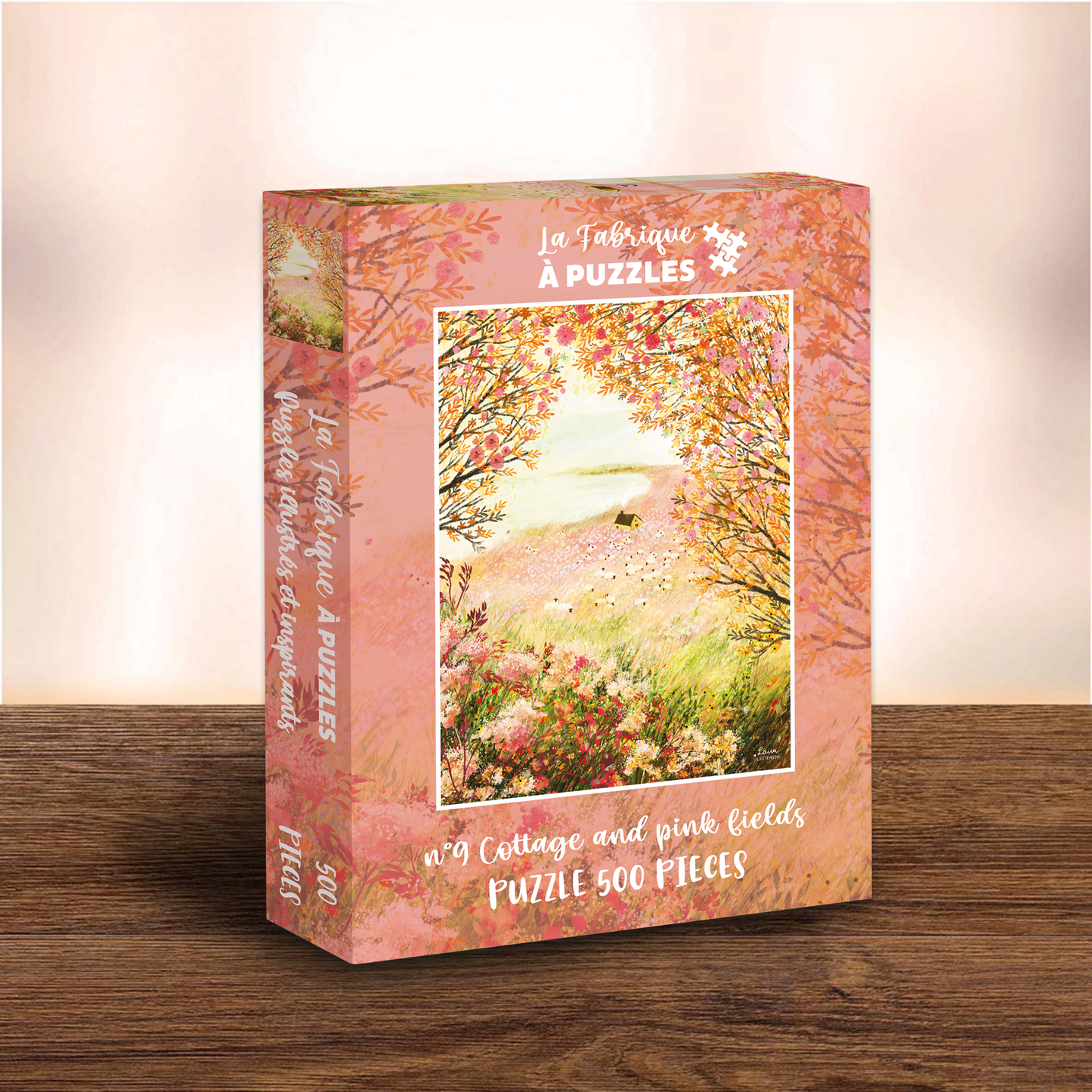 Puzzle n°9 "Cottage and pink fields" 500 pieces