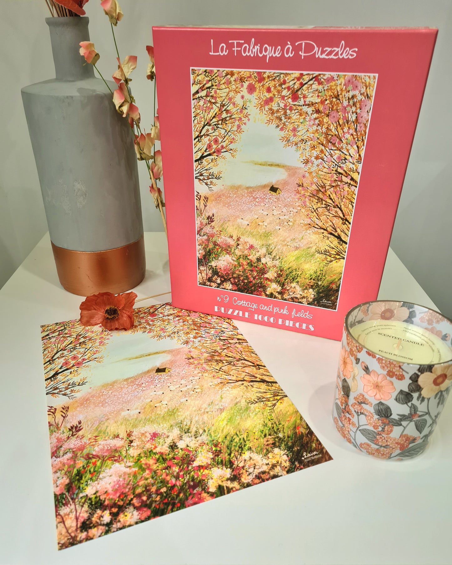 Puzzle n°9 "Cottage and pink fields" 1000 pièces par Laivi Põder