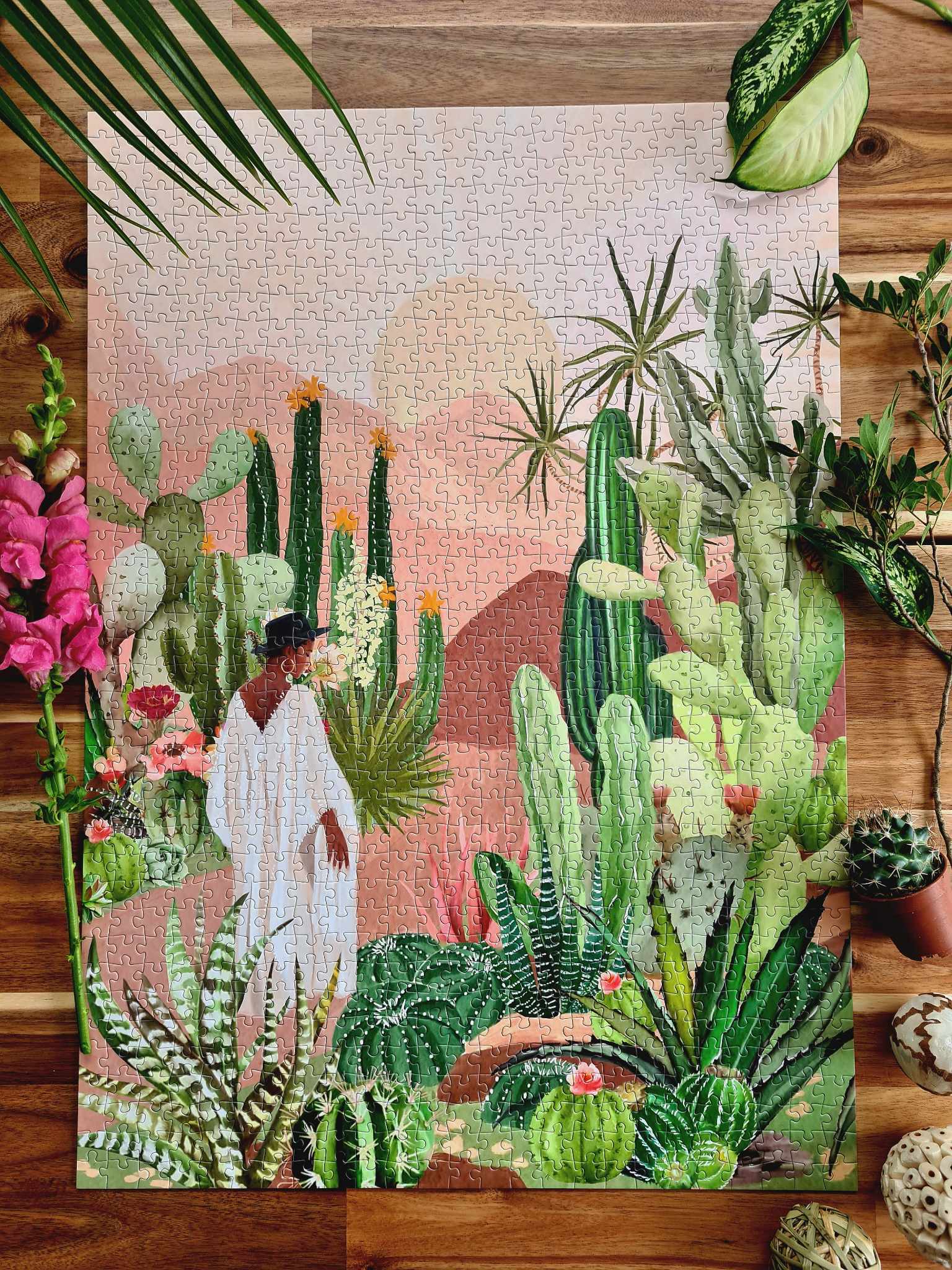 Desert Cactus 1000-Piece Jigsaw Puzzle – Succulent & Bird Scene, 19.7x27.6 Inches, For Adults & Plant Lovers