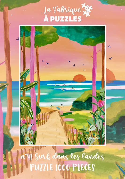 Pré-vente Puzzle n° 41 "Surf dans les landes" par Nolwenn Studios 1000 pièces
