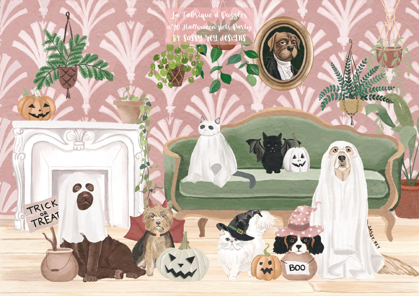 Puzzle n#19 "Halloween pets Party" 500 pieces by Sarah Reyes
