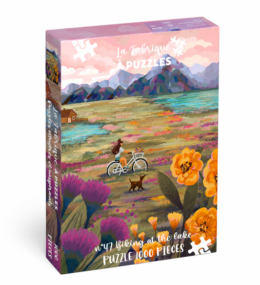 Puzzle illustré 1000 pièces "Biking at the lake"